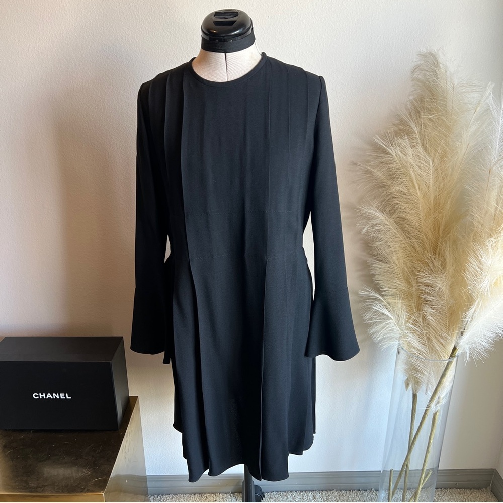 FENDI black pleated long sleeve dress with high neck above the knee silhouette
